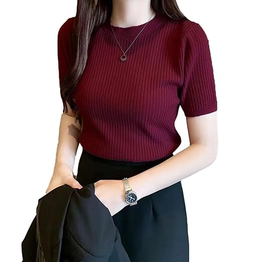 STYLISH   Women’s Slim Fit Solid Rib Knit Stretchable Top